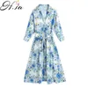 H.sa European and American Summer Wind Women's Long Sleeve Shirt Printed Poplin Dress 1627 210716