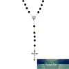 Católico Religioso Prata Banhado Crucifix Jesus Peça Christian Virgem Maria Rosário Colar de Jóias Preto Crystal Prayer Beads Preço de Fábrica Preço Especialista