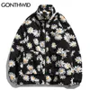 GONTHWID Cotton Padded Thick Parkas Jackets Streetwear Hip Hop Daisy Print Fleece Warm Full Zip Coats Fashion Harajuku Outwear 211129