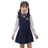 Kleidung Sets Kind Koreanische japanische Schuluniform für Jungen Mädchen Weißes Hemd Navy Rock Hosen Weste Weste Krawatte Kleidung Set Student Outfit SUI
