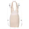 Casual Dresses White Ribbed BodyCon Midi Dress Summer Women Sexy Halter Deep V Neck Sleeveless Backless Mini Lady Party Club Long2059