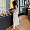 カジュアルなMidi Dress韓国の緩いウエストショー薄いソリッドカラーVネックの気質ファッション夏の女性の2p1667 210526