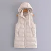 Kvinnor Västjacka Vår Höst Za Mode Hooded Chic Warm Jacket Vest Fashion Youth Elegant Street Vest Jackor 210817