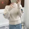 Jesień Zima Kobiety Swetry i swetry Z Długim Rękawem Casual Haft Turtleneck Slim Dzianiny Bluters Pull Femme Knitwear X0721