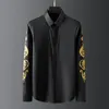 Hommes chemises décontractées Royal broderie luxe chemise hommes à manches longues mince robe d'affaires fête sociale Streetwear marque homme vêtements 2021