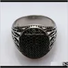 Band 925 Sterling Sier Hollow Design MTI Black CZ kamienie inkrustowane pierścienie koktajlowe dla mężczyzn owalny kształt Turcja Jewelry Drop Dostawa 2021 Rug62