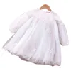 2022 neue Ankunft Mädchen Mode Kleid Langarm Weiß Mesh Kleid Party Kleid Kleine Prinzessin 4-10 Jahre Alte jugendlich Mädchen G1215