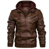 Hood Mens Läderjacka Motorcykel Vinter Höst Fleece Varm PU Biker Vintage Coat Male Moto Casual Slim Pilot Leather Jackor 211008