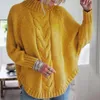 女性のセータータートルネックニットセーター女性ソリッド黄色の黄色い黄色い黄色の中空冬季暖かいジャンパー特大
