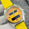 2021 NUEVO 1884 reloj para hombre Zona horaria dual Pantalla de puntero electrónico Correa de goma amarilla Montre de luxe Relojes de pulsera Relojes deportivos para hombre
