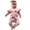 Bébé fille vêtements ensemble nouveau-né infantile filles à volants solide barboteuse body nœud pantalon tenues infantile nouveau-né tenues enfants vêtements