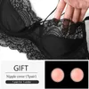 새로운 블랙 투명한 여성 브래지어 및 팬티 세트 플러스 사이즈 란제리 섹시한 붕대 깊은 V 울트라 얇은 푸시 위로 브래지어 레이스 속옷 x0526