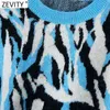 Zevity Donna Moda Colore Match Modello animale Breve Jacquard Maglione lavorato a maglia Donna Chic Manica lanterna Pullover Top SW891 211103