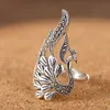 Klusterringar S925 Silver Smycken Vintage Thai Hollow Peacock Inlagda Maxey Stone Lady Open Ring