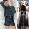 AELEGANTMIS Spring Summer Salia de couro PU casual Mulheres elegantes zíper mini saia Aline Lady Lady Skinny High Saias Black 210306