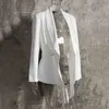 DwoTyle White Curry Blazer для женщин, зарезанный с длинным рукавом Tunic Sashes корейская куртка женская осень мода 210930