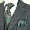 Floral multicolore jaune or rose rouge bleu Turquoise hommes cravates ensemble mouchoir 100% soie Jacquard tissé entier