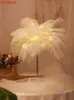 Lampada da tavolo a LED con paralume in piuma Lampada da scrivania Atmosfera Luce notturna Decorazioni natalizie Camera da letto rosa tenue Sala studio1738488