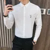 Högkvalitativa mänskjorta Formell Business Dress Shirts Solid Casual Slim Fit Långärmad Streetwear Social Blusa Chemise Homme 210527