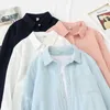 HSA Mujeres Blusa sólida y tops Hilo de algodón de primavera Camisas con botones de manga larga Blusa Mujer Color caramelo Tops sólidos 210716