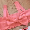 Sommar barn sätter avslappnad band rosa solida båge toppar skriva ut vattenmelon shorts 2pcs tjejer kläder 6m-5t 210629