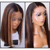 Honey Blonde Ombre Brown Highlight Couleur Perruques Brésiliennes Lace Front Cheveux Humains Pour Les Femmes Noires 13x1 Synthétique Frontale Perruque