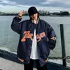Homens e jaquetas femininas Casacos Harajuku Contraste Americano Contraste Terno de Beisebol Casal Solto Esporte BF Jacket