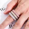 New Fashion Charm 3 Row CZ Eternity Gold Ring with Side Stone Bling Iced Full Micro Pave Cubic Zirconia Hip Hop Punk Style Jewelry Party Jewelry Gifts for Women