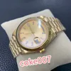 Originele box-polshorloges BF Maak nieuwe gemaakte dag-datum II 218399 Geel Gold Case en wijzerplaat Diamanten Automatische Mode Herenhorloge Horloge