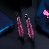 Pendientes de aro de doble cara Micro Pave Pink Red Cubic Zirconia Color negro dorado para mujer regalo de joyería CZ859 210714