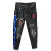 Gescheurde borduurwerk Casual Slim Fit Jeans Mens Hole Biker Rechte Denim Potlood Broek Hip Hop Streetwear Pantalones de Hombre