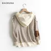 BIAORUINA Femmes Preppy Style Stripes Sweat à capuche Femme Casual All-Match Loose Sweats à capuche Mode Patchwork Pulls T200407