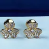 العلامة التجارية Pure 925 Sterling Silver Earrings 3 Leaf Clover Flower Full Diamond Stud Strings White Gold Gold Gold Quality 3557713