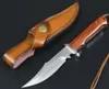 Specail Off Survival Straight Knife 440C Satin Drop Bowie Blade Full Tang Hardwood Handle Outdoor Fixed Blades Hunting Knives With Leather Sheath