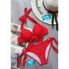 P0TG Femmes Maillots de bain Femmes Halter Bikini Summer Sexy Rouge Noir Solide Maillot de bain Push Up Rembourré Underwire Maillots de bain Bandage Baignade 210625