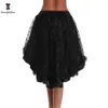 Plus Size Victorian Asymmetrical Ruffled Satin Lace Trim Gothic Skirts Women Corset Vintage Steampunk Skirt 937# 210629