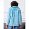 Manteau de fourrure d'hiver femme bleu flocage à manches longues tempérament coréen revers plein cuir 211207