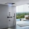 Preto fosco cachoeira termostática led sistema de chuveiro chuva 14x20 Polegada retângulo luxo ceil montado cabeça do banheiro misturador torneira conjunto