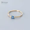 Урожай темно-синий Crystal открыть свободное размеру кольцо для Wome 925 стерлингового серебра стерлингового цвета золота простой свадьба изысканные украшения 210707