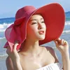 ワイドブリムハット2022夏のビーチ女性のためのビッグボウストロー海辺旅行帽子太陽UV保護バイザーキャップチャポーフェムELOB22