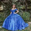 Princess Ball Gown Quinceanera Klänningar med Peplum Lace Up Prom Grows Off The Shoulder Sweet 15 Dress