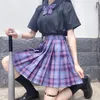 Kadın Mor Siyah Gotik Pileli Ekose Etek Yaz Yüksek Bel Kore Harajuku Japon Sevimli Seksi Mini A-Line Etekler JK Cosplay 210309