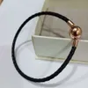 100% 925 Prata Rose Gold Mulheres Genuíno pulseira de couro para Pandora Estilo Europeu Jóias Charme Vermelho Braceletes Presente do Dia dos Namorados