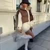 봄 캐주얼 여자 갈색 느슨한 따뜻한 워밍업 여성 패션 대형 단색 컬러 탱크 숙녀 기본 민소매 재킷 211105