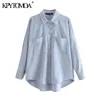 KPYTOMOA Женские модные карманы негабаритные вельветовые рубашки винтажные асимметричные блузки с длинными рукавами.