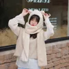 Johnature 2021 Inverno Novo Urso Coreano Bonito Quente Lamborwool Chapéu Scarf EarFlaps 7 cores Todas as mulheres Scarf Q0828