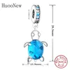 Fit Original Pandora Charm Armband 100% 925 Silver Murano Glass Blue Turtle Bead Pendant för att göra kvinnor Berloque 2020 Ny Q0531