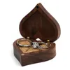 1 stks Bruiloft Hout Ringen Sieraden Organizer Display Travel Case Draagbare Opslag Hart / Square Shape Box Walnut Packaging