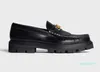 Women dress shoe casual loafers flats Margaret loafer with triomphe polished bull black genuine leather platform Genuine-Leather loafer