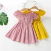 Nya tjejer kläder sommar klänning solid rosa tulle skönhet prinsessa kawaii designer party fe elegant snabb frakt barn kostym Q0716